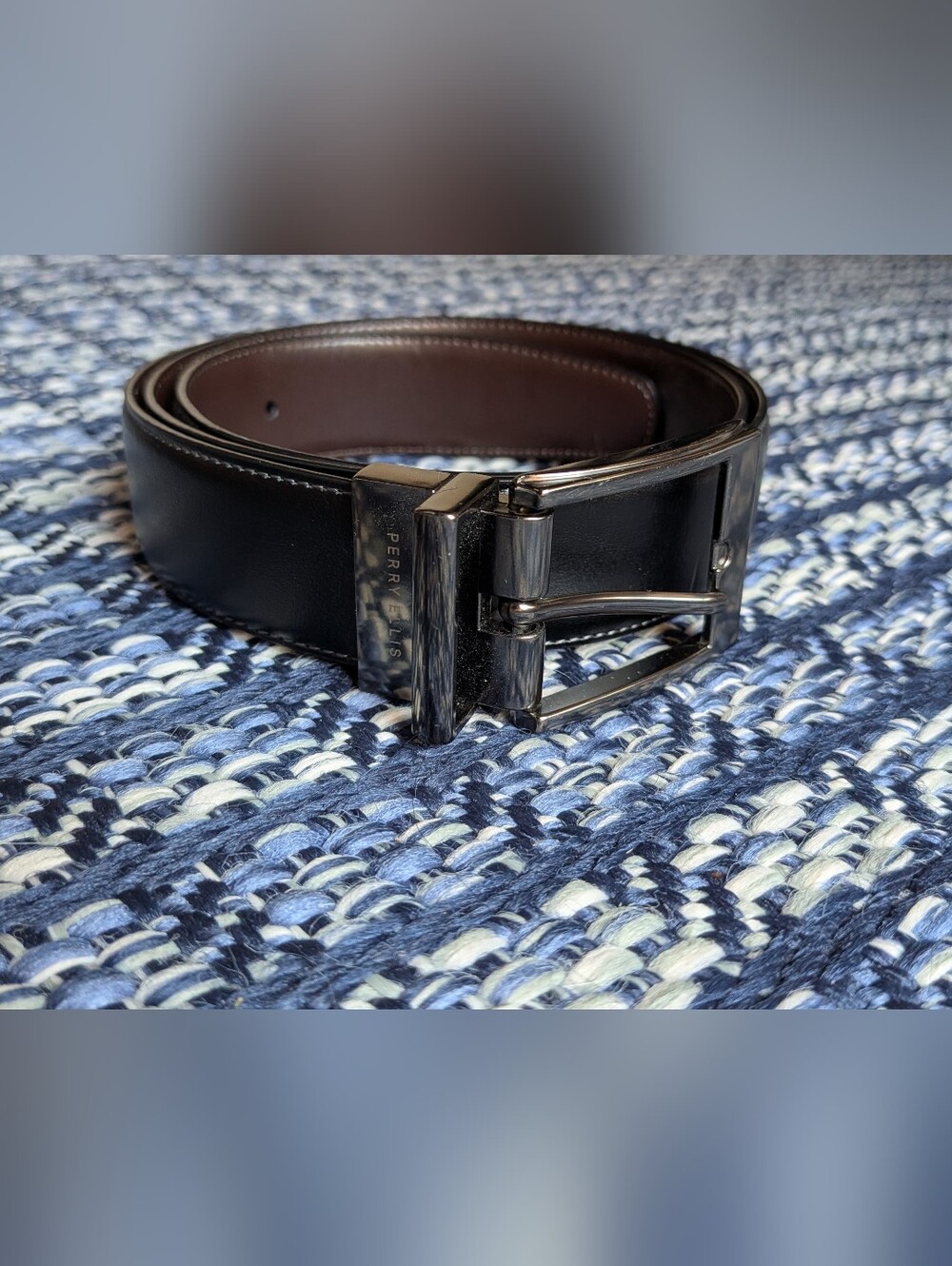 Perry Ellis Men's Reversible Black/Brown Leather Dress Belt